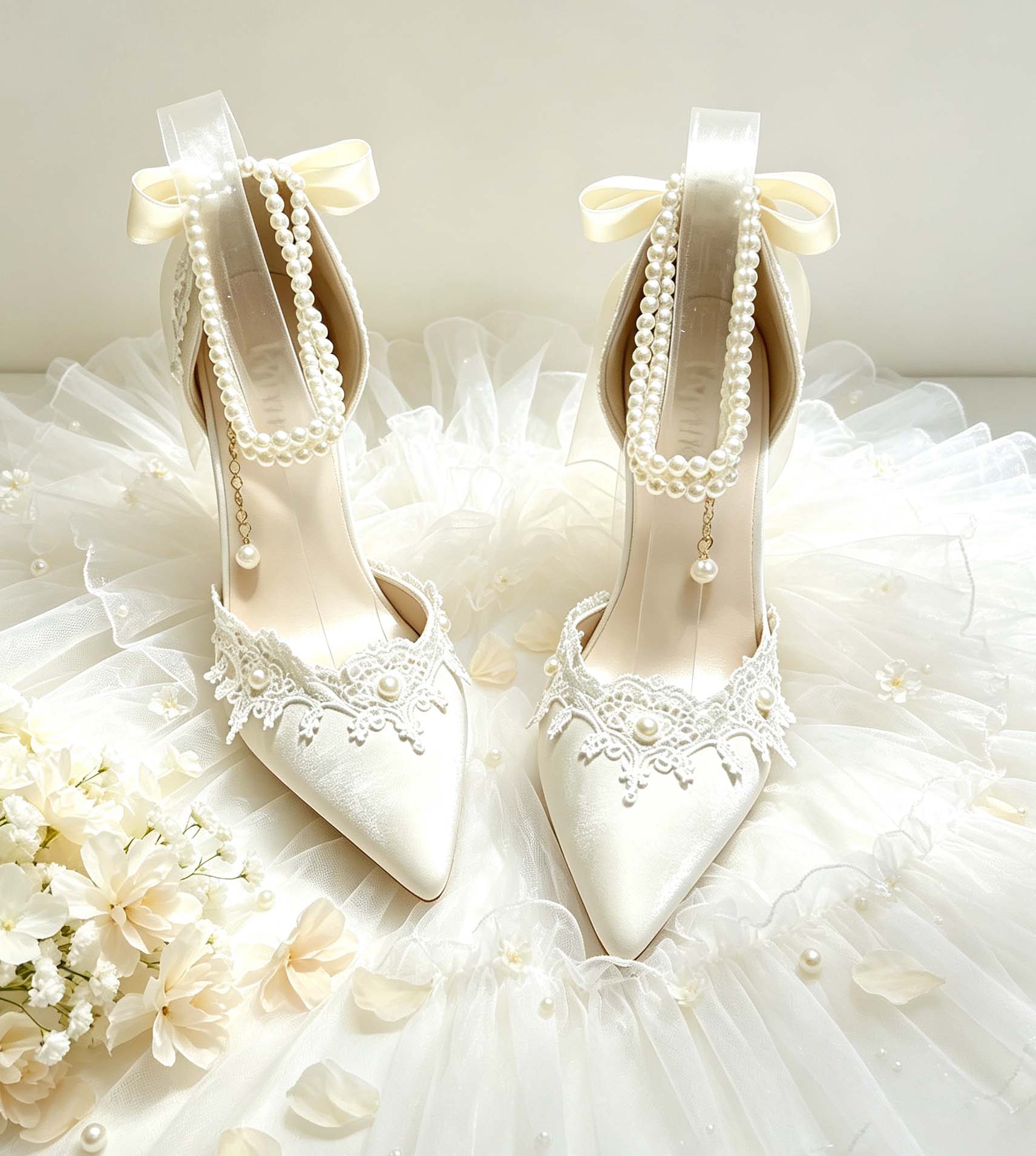 Women'S Accessories For Shoes - Wysokie obcasy damskie, perłowe buty na